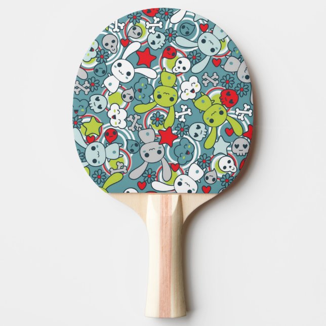 kawaii blue pattern ping pong paddle (Front)
