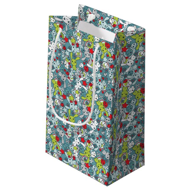 kawaii blue pattern small gift bag (Back Angled)