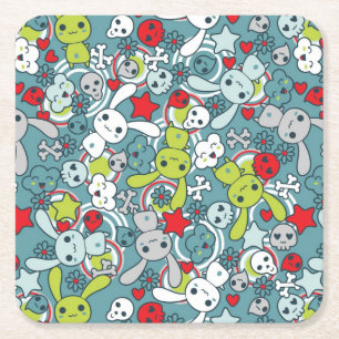 kawaii blue pattern square paper coaster