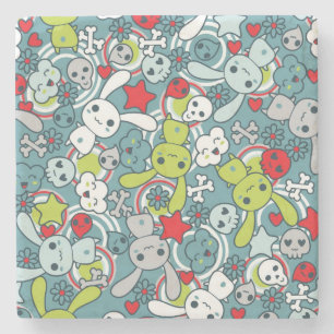 kawaii blue pattern stone coaster