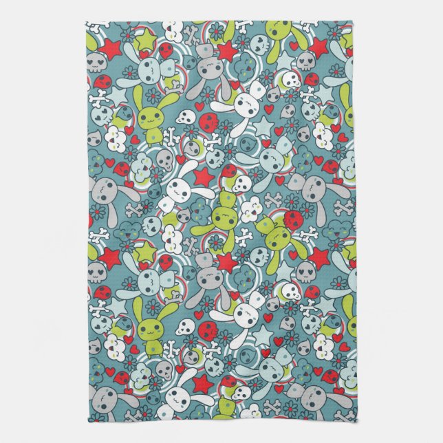 kawaii blue pattern tea towel (Vertical)