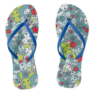 kawaii blue pattern thongs