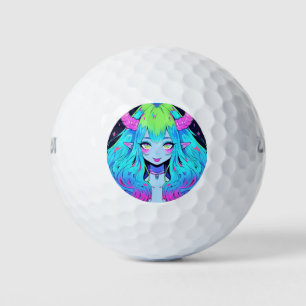 Kawaii Blue, Pink, and Green Anime Girl Demon Golf Balls