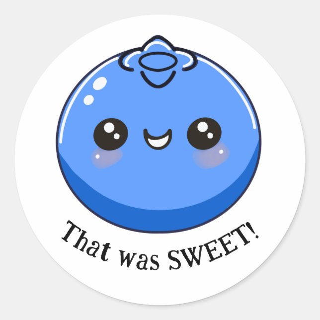 Kawaii Blueberry Motivating Customizable Classic Round Sticker (Front)