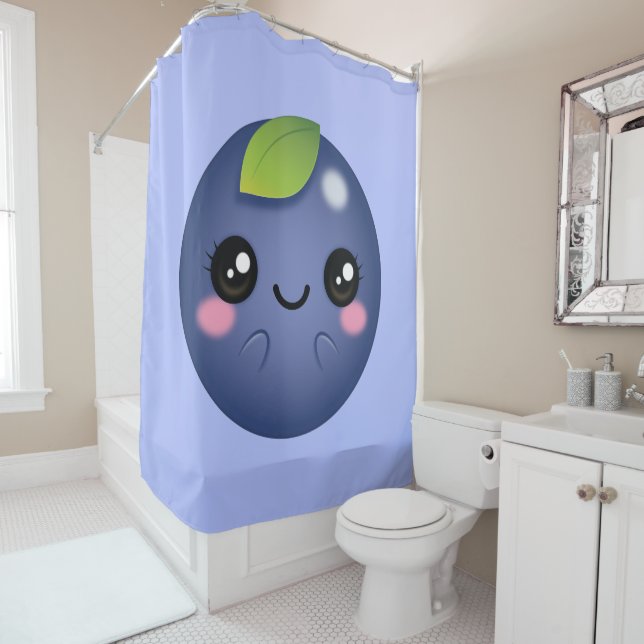 Kawaii Blueberry Shower Curtain (In Situ)