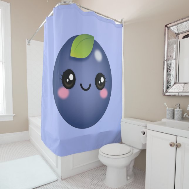 Kawaii Blueberry Shower Curtain (In Situ)
