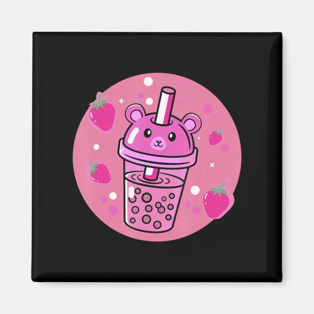 Kawaii Boba Cup Strawberry Anime Bubble Tea Cute  Magnet (Front)