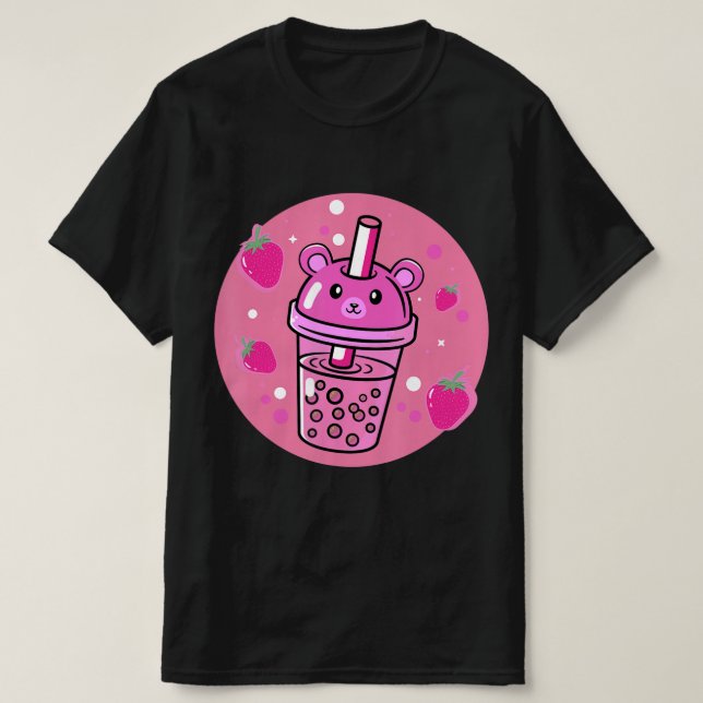 Kawaii Boba Cup Strawberry Anime Bubble Tea Cute  T-Shirt (Design Front)