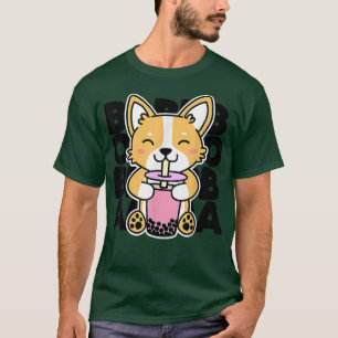 Kawaii Boba Cute Anime Dog Corgi Kawaii Tea Drink T-Shirt