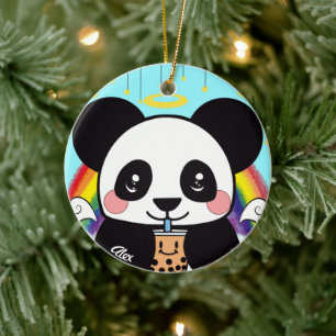 Kawaii Boba Panda Bear Ceramic Ornament