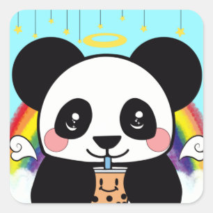 Kawaii Boba Panda Bear Square Sticker