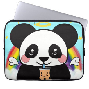 Kawaii Boba Panda Bear Square Sticker Laptop Sleeve