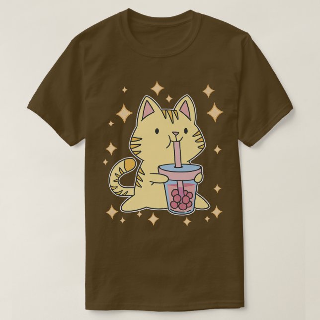 Kawaii Boba Tea Cat Japan Sweet Otaku Harajuku Nek T-Shirt (Design Front)