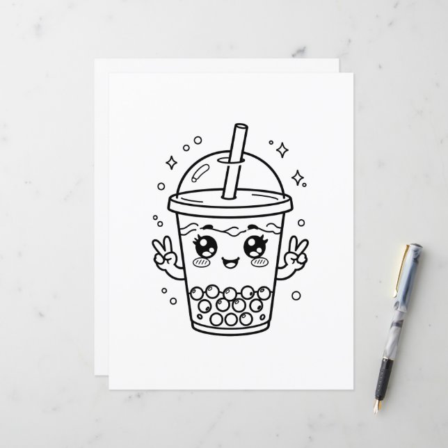 Kawaii boba tea colouring (Front/Back In Situ)