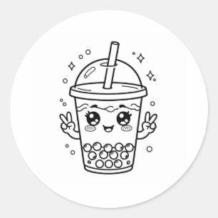 Kawaii boba tea colouring classic round sticker