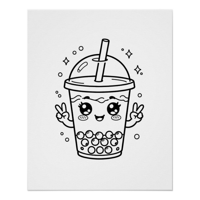 Kawaii boba tea colouring poster (Front)