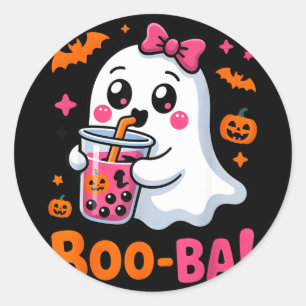 Kawaii boba tea cute boo ghost halloween spooky classic round sticker