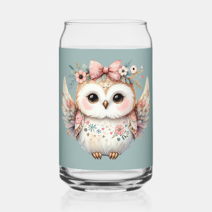 Kawaii Boho Owl Illustration Can Glass