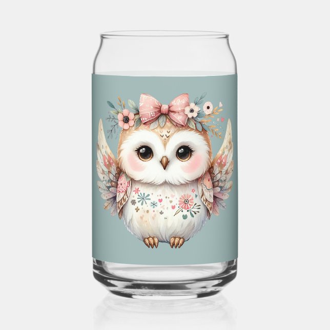Kawaii Boho Owl Illustration Can Glass (Front)