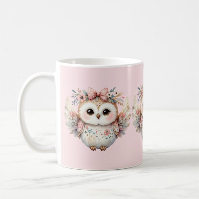 Kawaii Boho Owl Illustration Coffee Mug (Left)