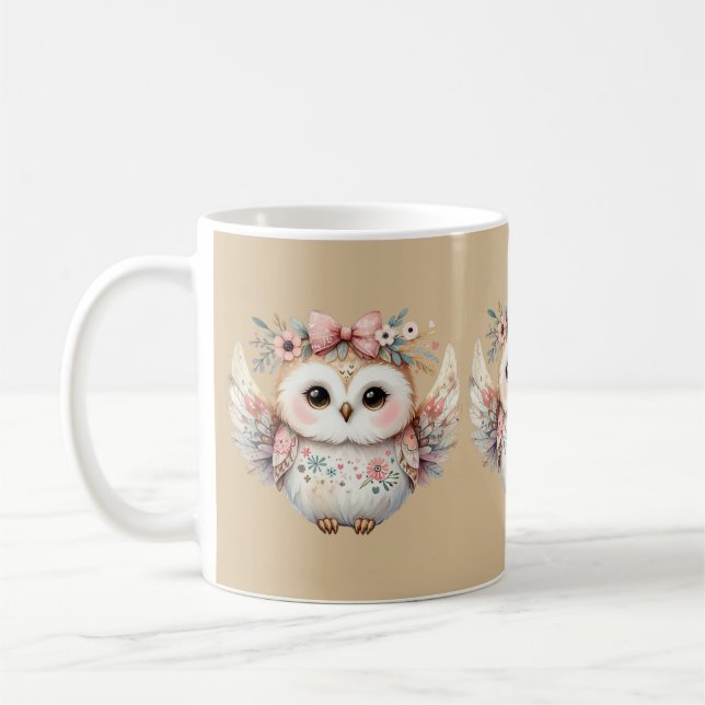 Kawaii Boho Owl Illustration Coffee Mug (Left)