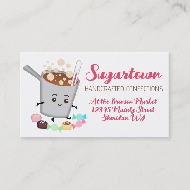 Kawaii boiling sugar pot candy making confections business card (Front)