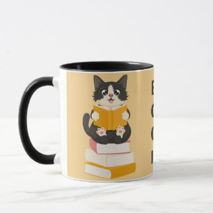 Kawaii Book Club Back to School Cartoon Cat Reads Mug