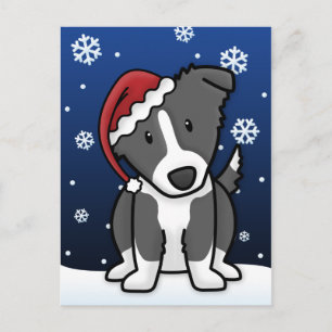 Kawaii Border Collie Christmas Postcard
