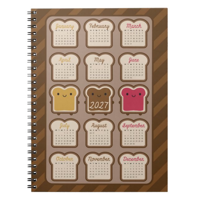 Kawaii Bread 2027 Calendar Notebook (Front)
