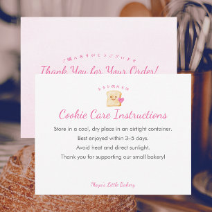 Kawaii Bread Pink Cookie Care Instructions Thank You Card