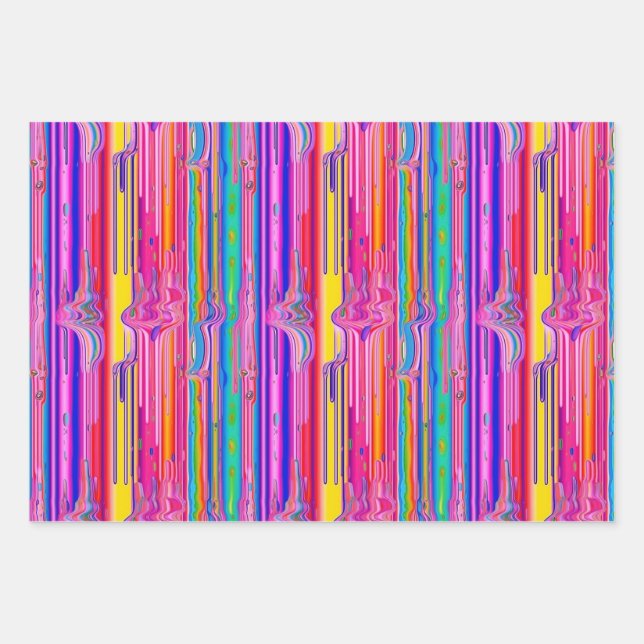 Kawaii Bright Pink Purple Blue Paint Drip Pattern Wrapping Paper Sheet (Front)