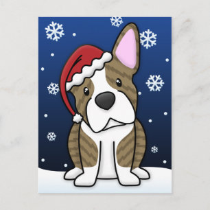 Kawaii Brindle Boston Terrier Christmas Postcard