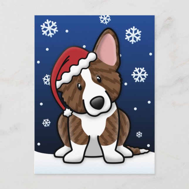 Kawaii Brindle Cardigan Welsh Corgi Christmas Holiday Postcard (Front)
