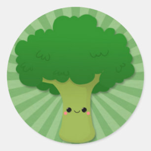 Kawaii Broccoli on Green Starburst Classic Round Sticker