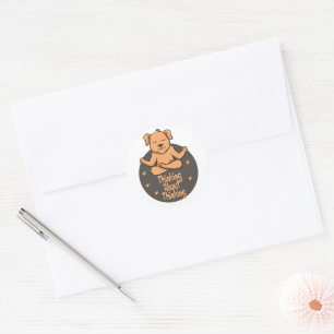 Kawaii brown dog practice yoga poses and thinking classic round sticker