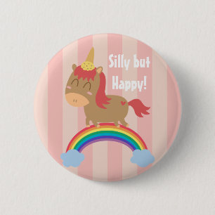 Kawaii Brown Horse trying to be a Unicorn 6 Cm Round Badge