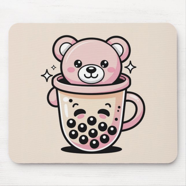 Kawaii Bubble Tea Bear Mouse Pad (Front)