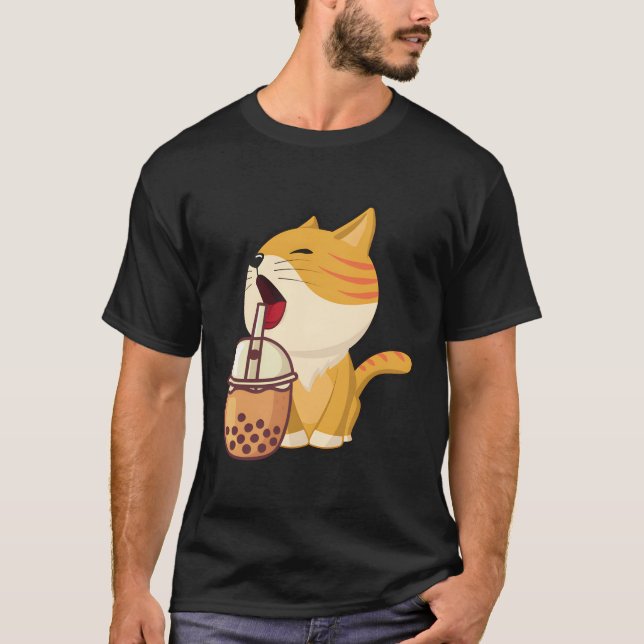 Kawaii Bubble Tea Boba Milk Tea Anime Cat Cute Fun T-Shirt (Front)