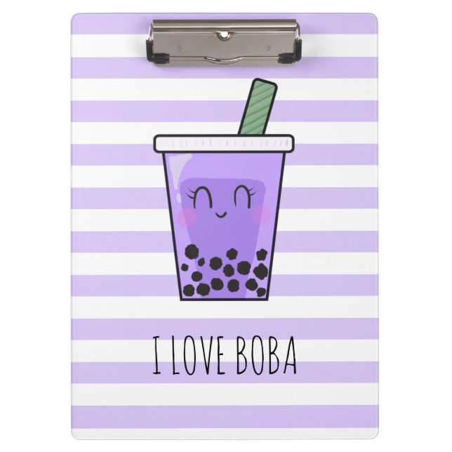 Kawaii Bubble Tea I Love Boba  Taro Ube Purple Clipboard (Front)