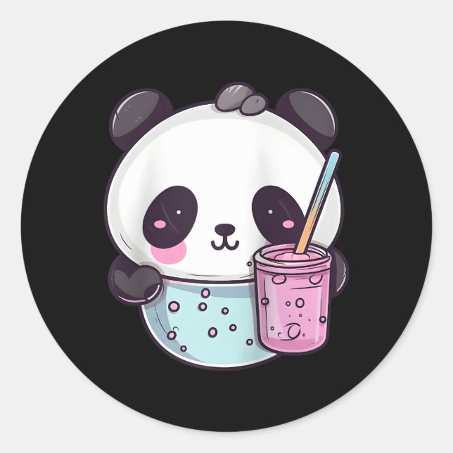 Kawaii Bubble Tea Panda Boba-Tea Japanese Baseball Classic Round Sticker (Front)