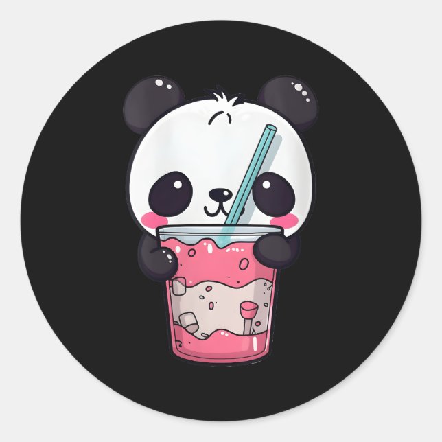 Kawaii Bubble Tea Panda Boba-Tea Japanese Classic Round Sticker (Front)
