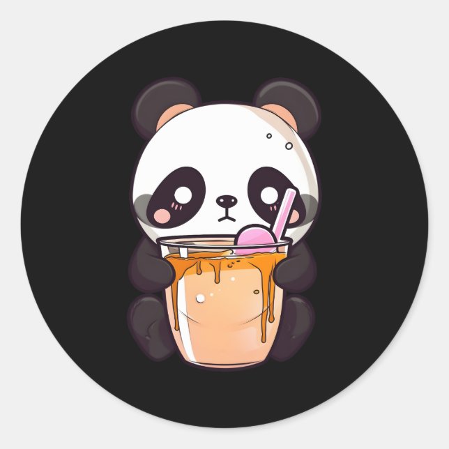 Kawaii Bubble Tea Panda Boba-Tea Japanese Classic Round Sticker (Front)