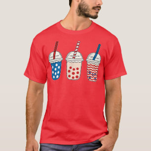 Kawaii Bubble Tea Red White Blue American Flag 4th T-Shirt