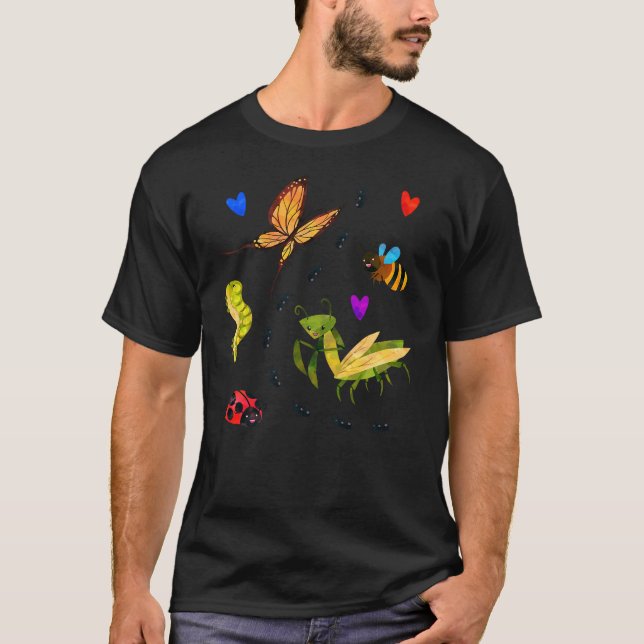 Kawaii Bugs Insect Ladybug Bee Mantis Butterfly fo T-Shirt (Front)