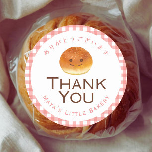 Kawaii Bun Red Gingham Bakery Thank You Classic Round Sticker