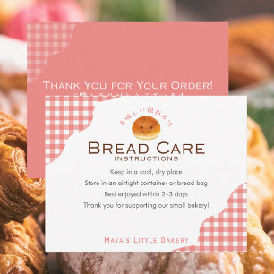 Kawaii Bun Red Gingham Bread Care Instructions Thank You Card