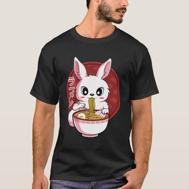 Kawaii Bunny Anime Ramen Japanese Noodles Rabbit L T-Shirt (Front)