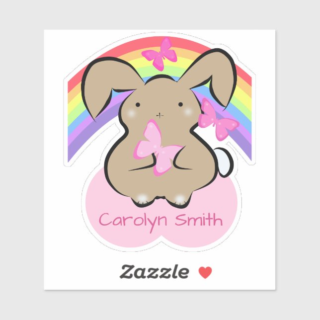 Kawaii bunny, butterflies and rainbow personalised (Sheet)