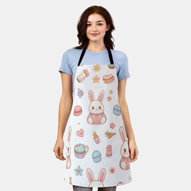 Kawaii Bunny Café Easter Cute Chibi Bunnies  Apron (Worn)