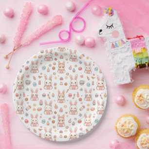 Kawaii Bunny Café Easter Cute Chibi Bunnies  Paper Plate